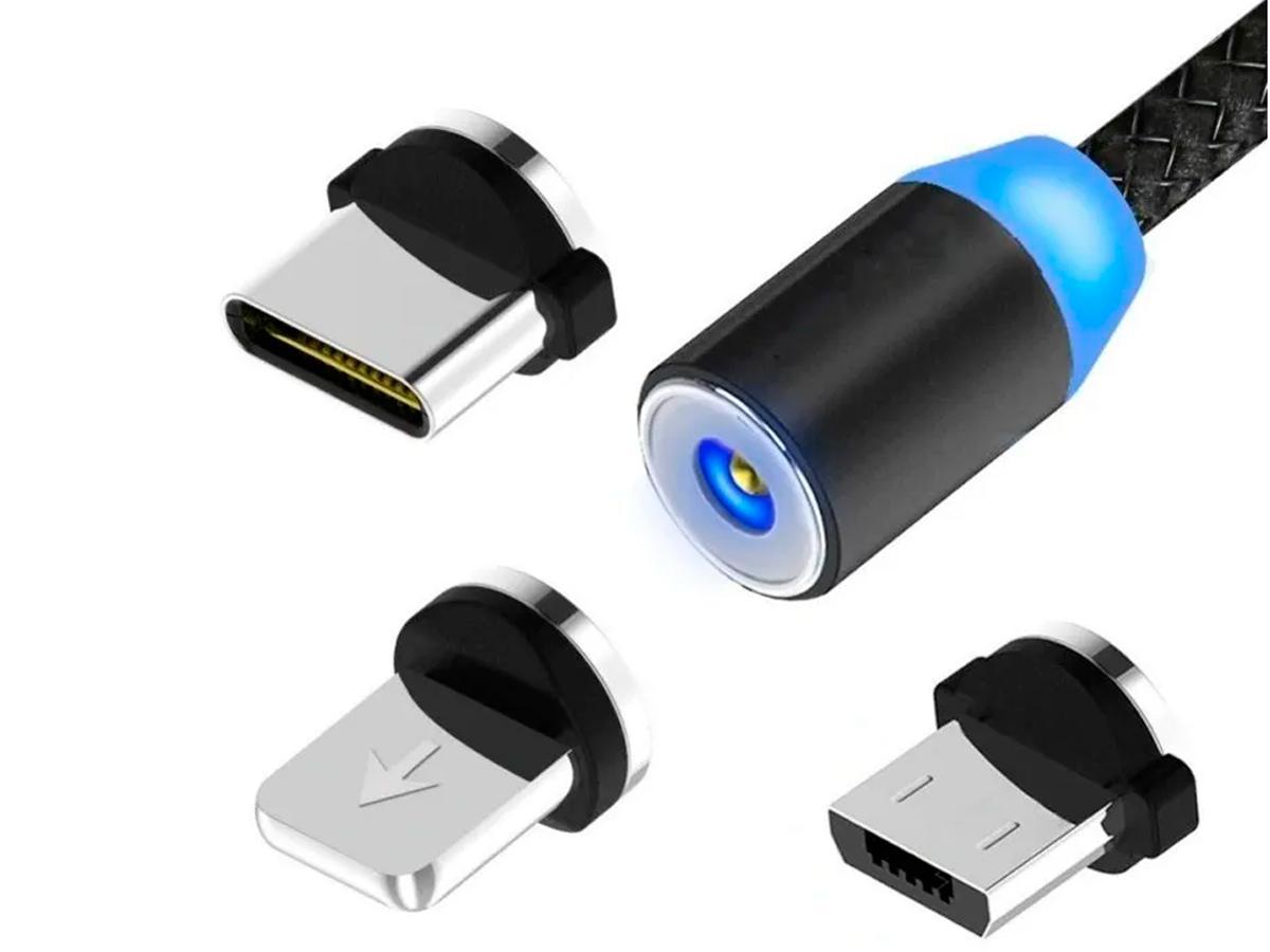 Miniatura Cabo Magnético Carregador 3 Em 1 Micro Usb, Tipo-C Lightnint