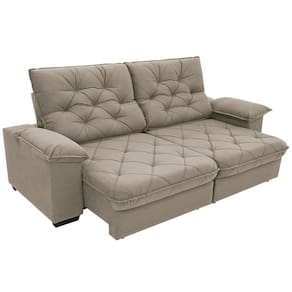 Miniatura Sofá 4 Lugares Linoforte Luggero Retrátil e Reclinável Revestido em Tecido Suede - 230cm de largura Areia