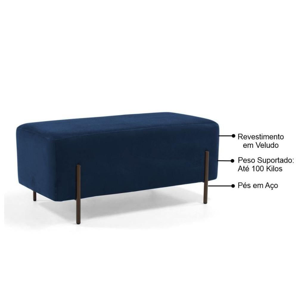 Miniatura Kit 2 Puffs Decorativos 90cm Base Aço Status Azul Marinho