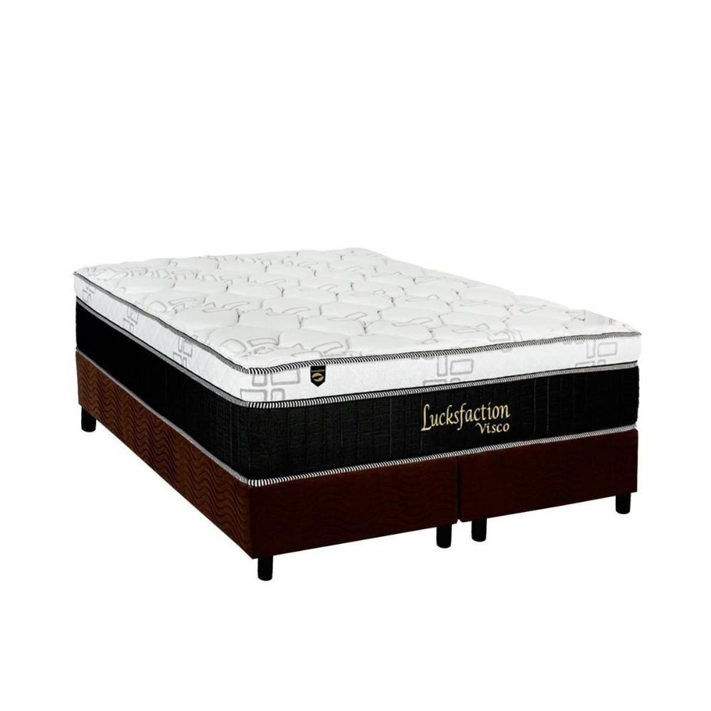 Miniatura Cama Box Queen: Colchão Molas Ensacadas Luckspuma Lucksfaction Viscoelástico + Base Brown(158X198)