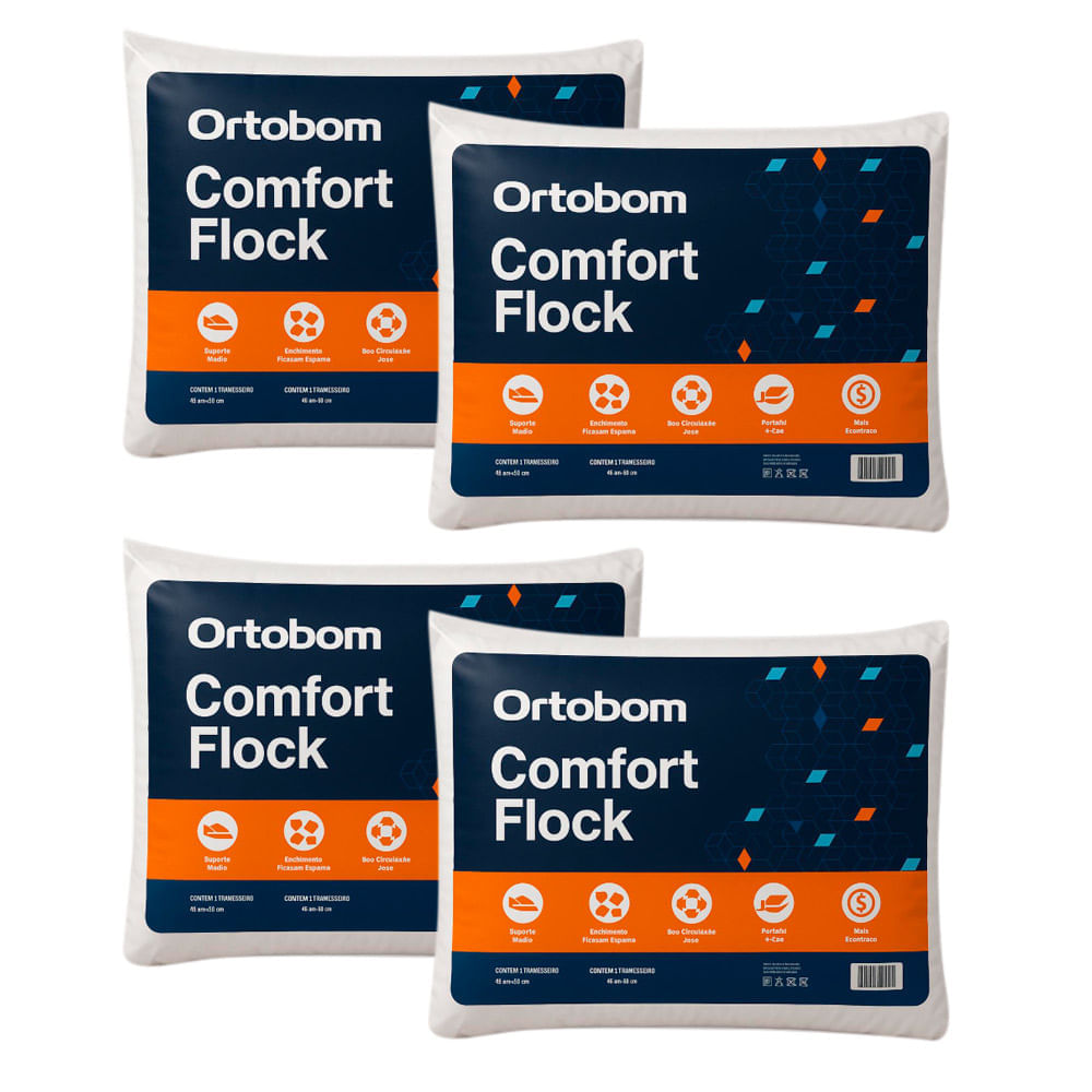 Kit 4 Travesseiros Ortobom Confort Flock