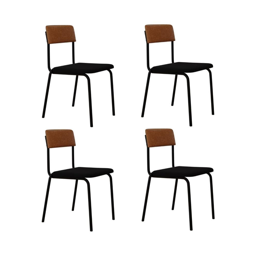 Miniatura Conjunto 4 Cadeiras Estofadas Fixa Empilhável Fit Preto / Caramelo / Preto Fosco