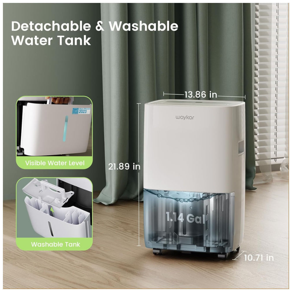 Miniatura Desumidificador Waykar 56,78 Litros Eficiência Energética para Ambientes de até 557,4 m², Ideal para Residências, Porões e Salas Amplas