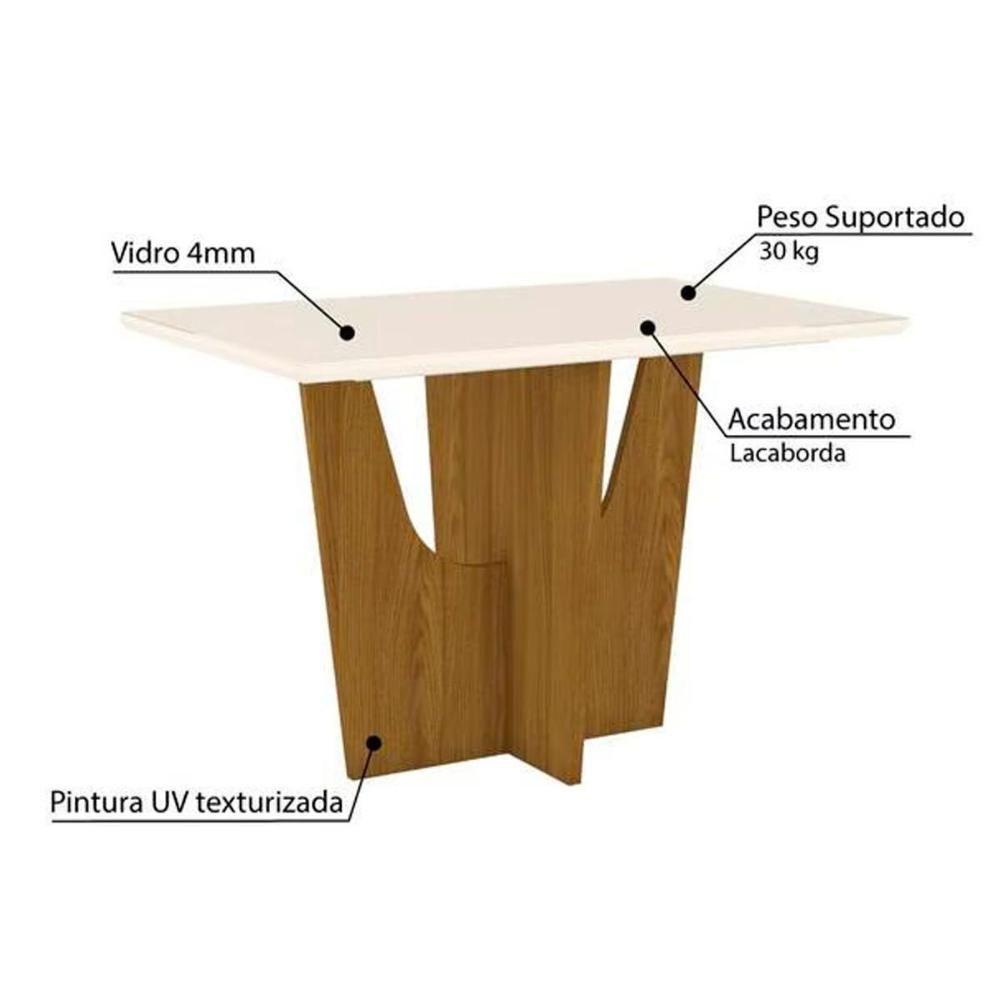 Miniatura Conjunto Mesa De Cozinha Vértice Com Tampo Reto Madeirado Com Vidro 90x90cm E 4 Cadeiras Vita Nature Linho Henn