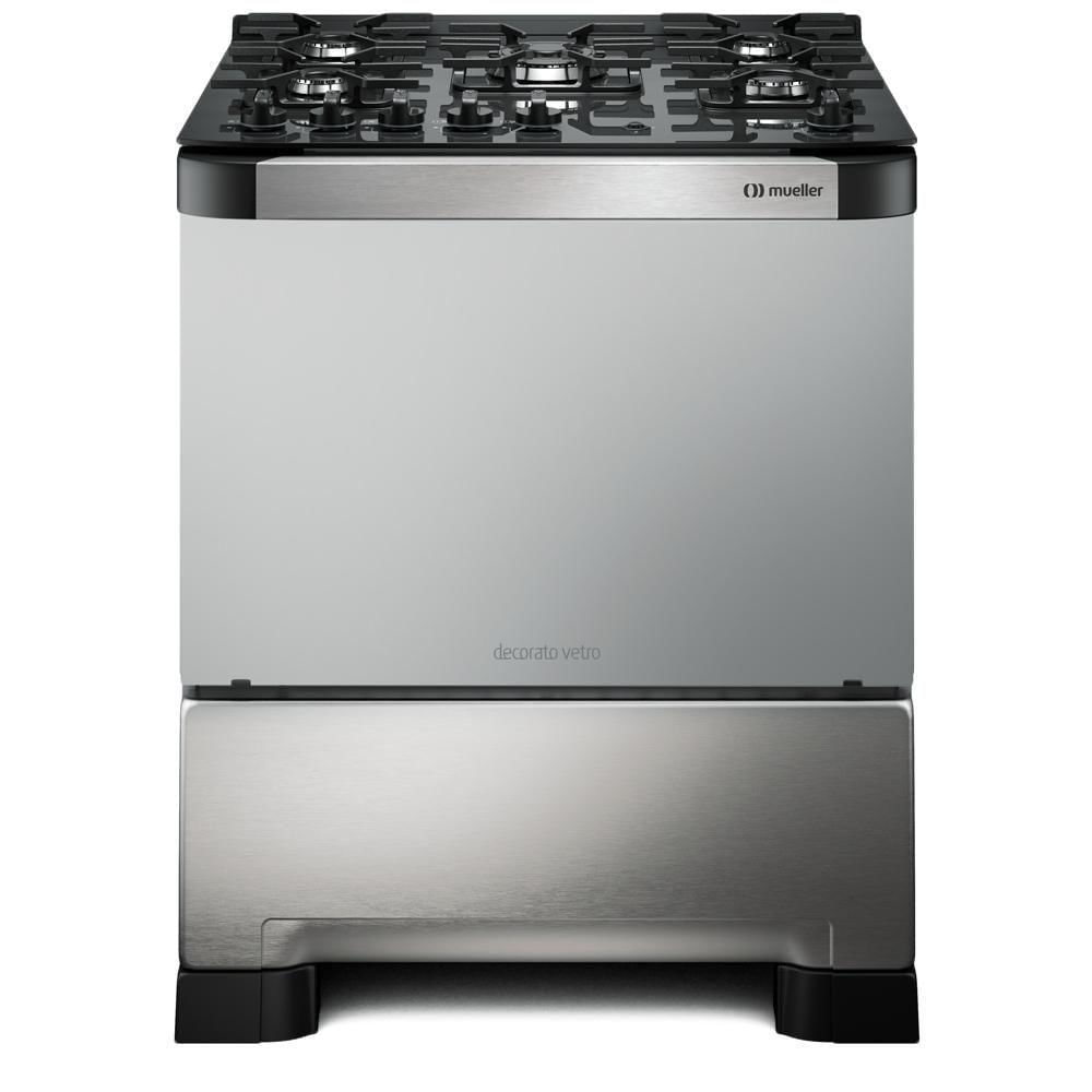 Miniatura Fogão Mueller 5 Bocas Decorato Vetro Inox Com Mesa De Vidro Inox Bivolt