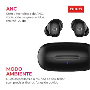 Miniatura Fone de Ouvido Aiwa Earbud AWS-EB-03-B Bluetooth IPX5 ANC Modo Ambiente – Preto