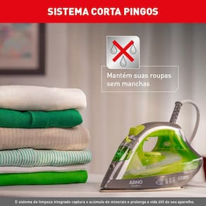 Ferro de Passar a Vapor Arno Ecogliss FEC1 com Spray e Base Cerâmica - Verde 110V