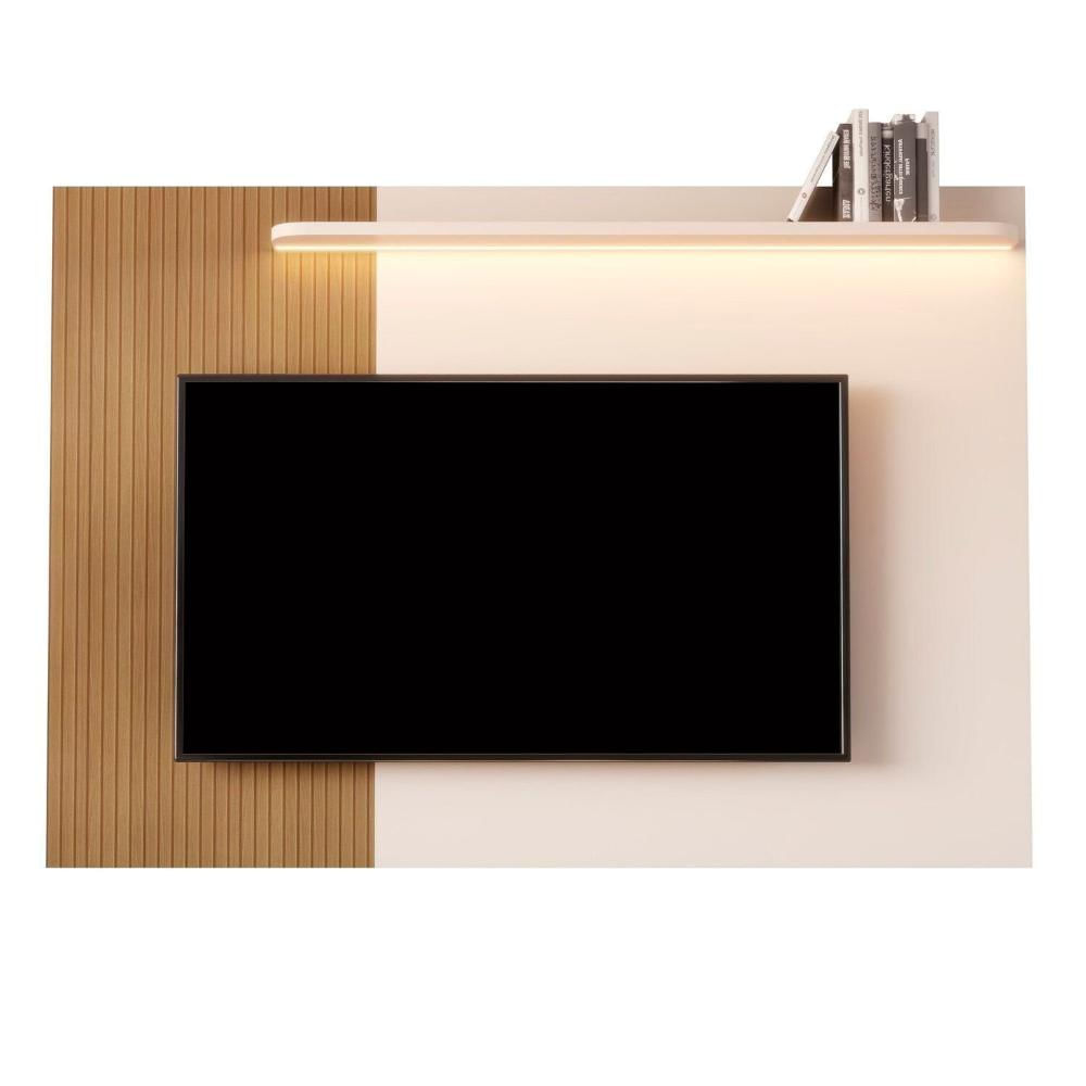 Miniatura Estante Home Theater para Tv até 75 Polegadas com Led Ripado Impressão 5232 Elmo/Offwhite
