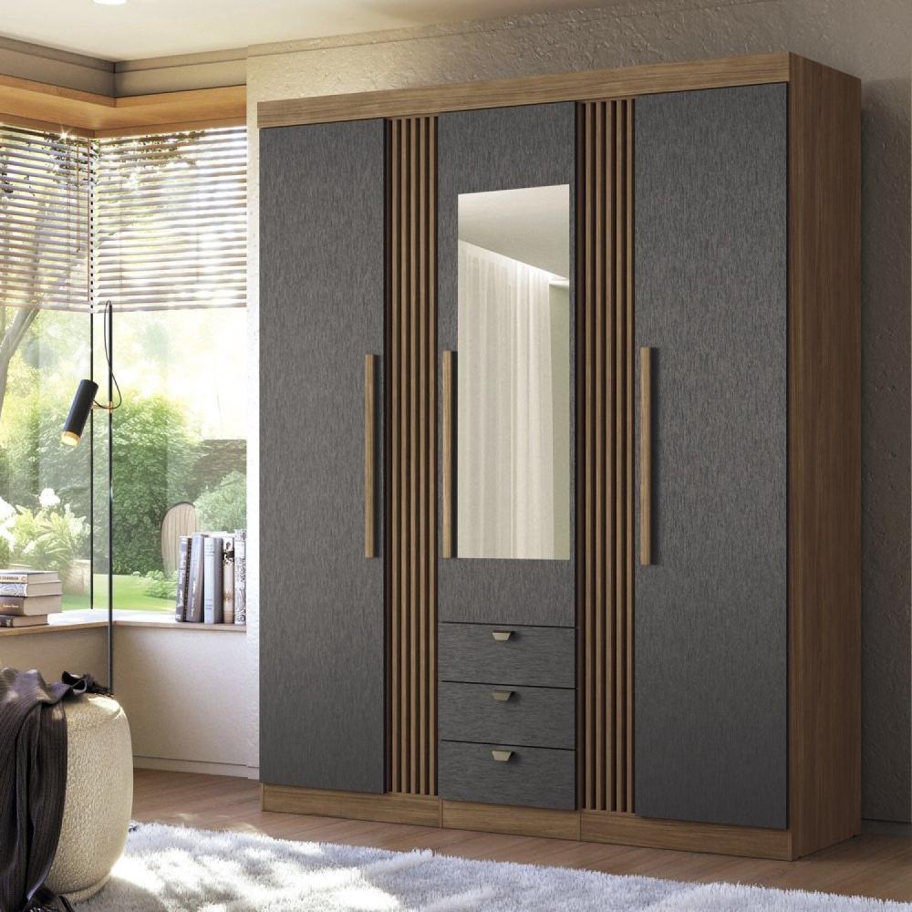 Miniatura Guarda-roupa Aurora 03 Portas com Espelho Jatobá/Grafite