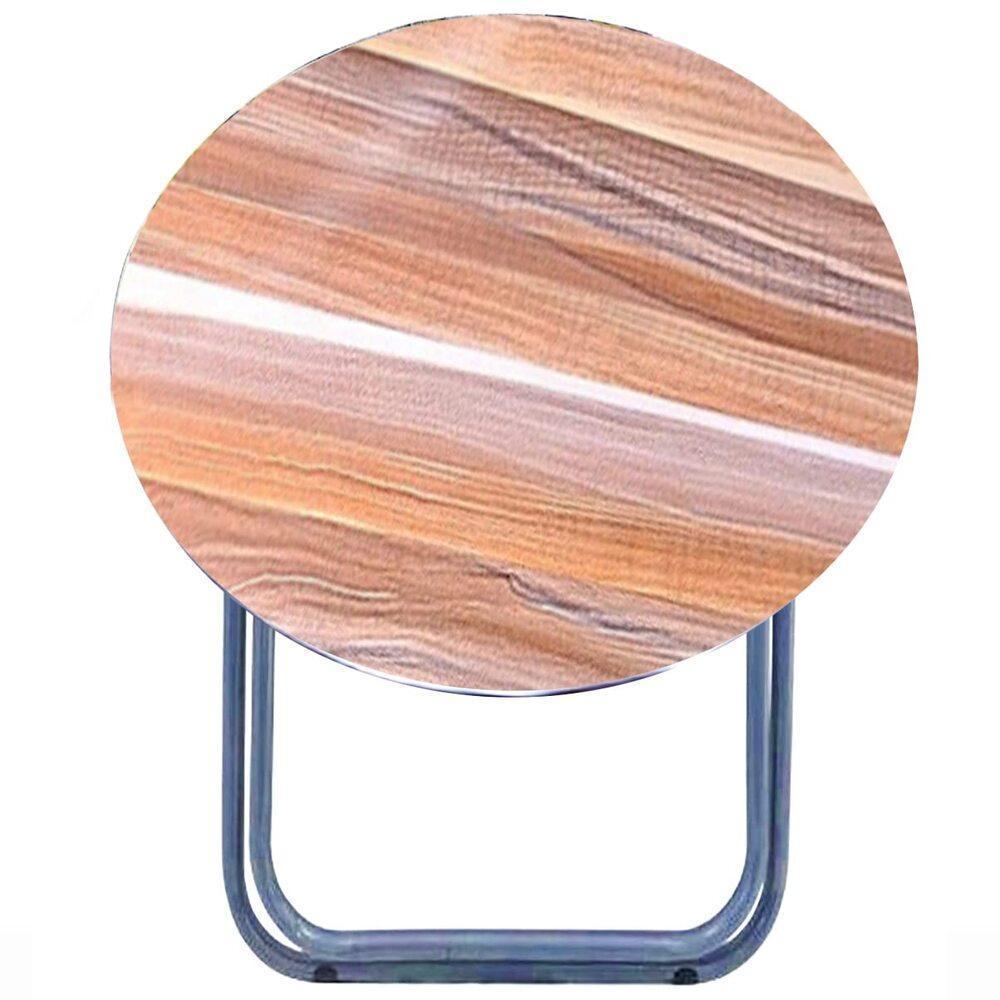 Miniatura Mesa Dobravel Redonda Aluminio E Madeira Para Portatil 90Cm