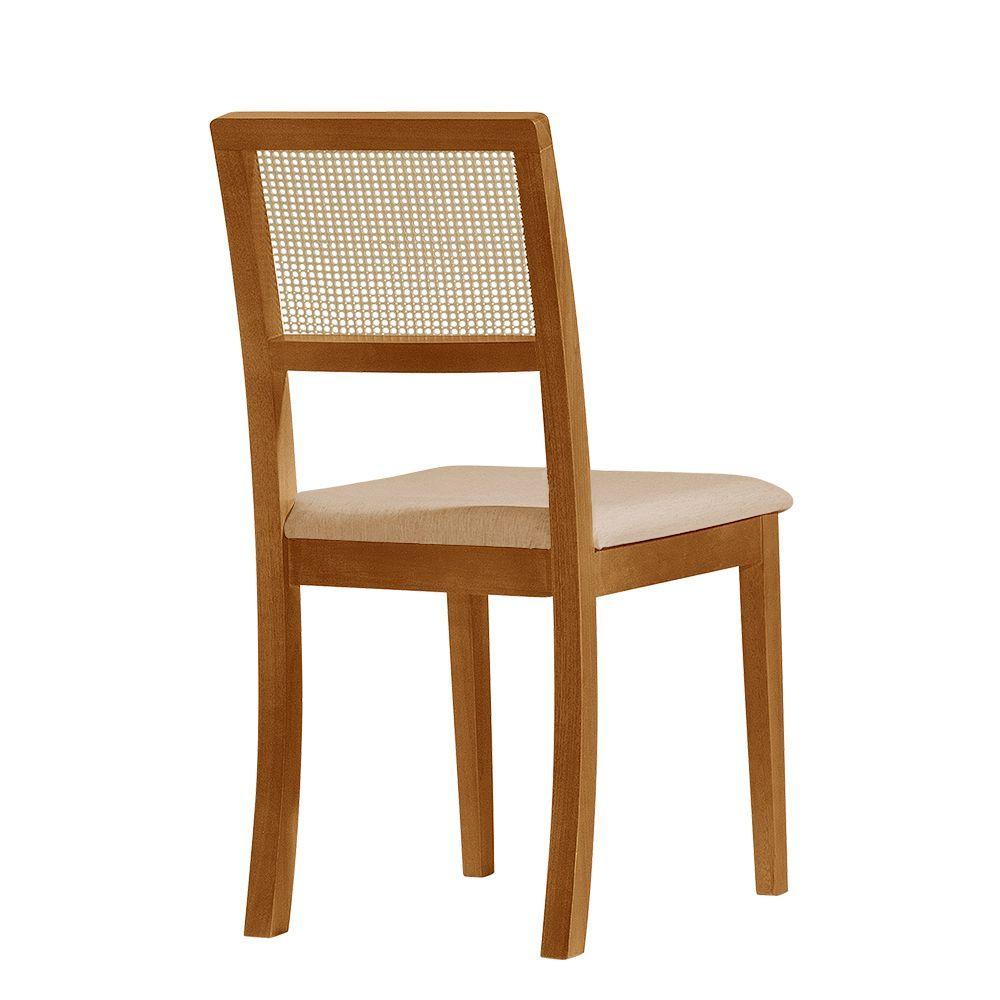Miniatura Kit 4 Cadeiras De Jantar Palha Estofada Linho Bege Encosto Rubi Madeira Maciça Mel Bege