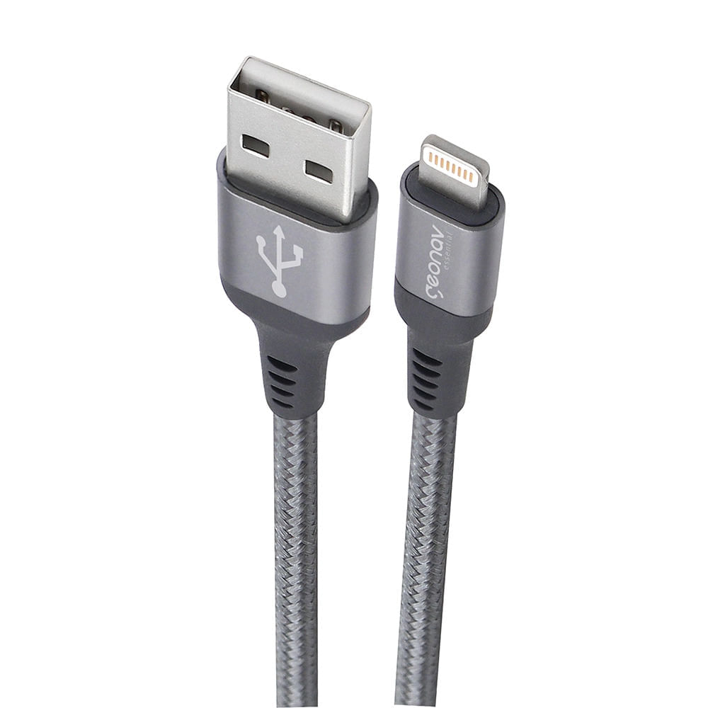 Miniatura Cabo Lightning Geonav MFI em Nylon Trançado com 1,5 Metro Cinza
