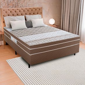 Miniatura Cama Box de Casal Biflex Ilhéus com Molas Ensacadas e Euro Pillow 63x138x188cm - Marrom/Bege Estampado