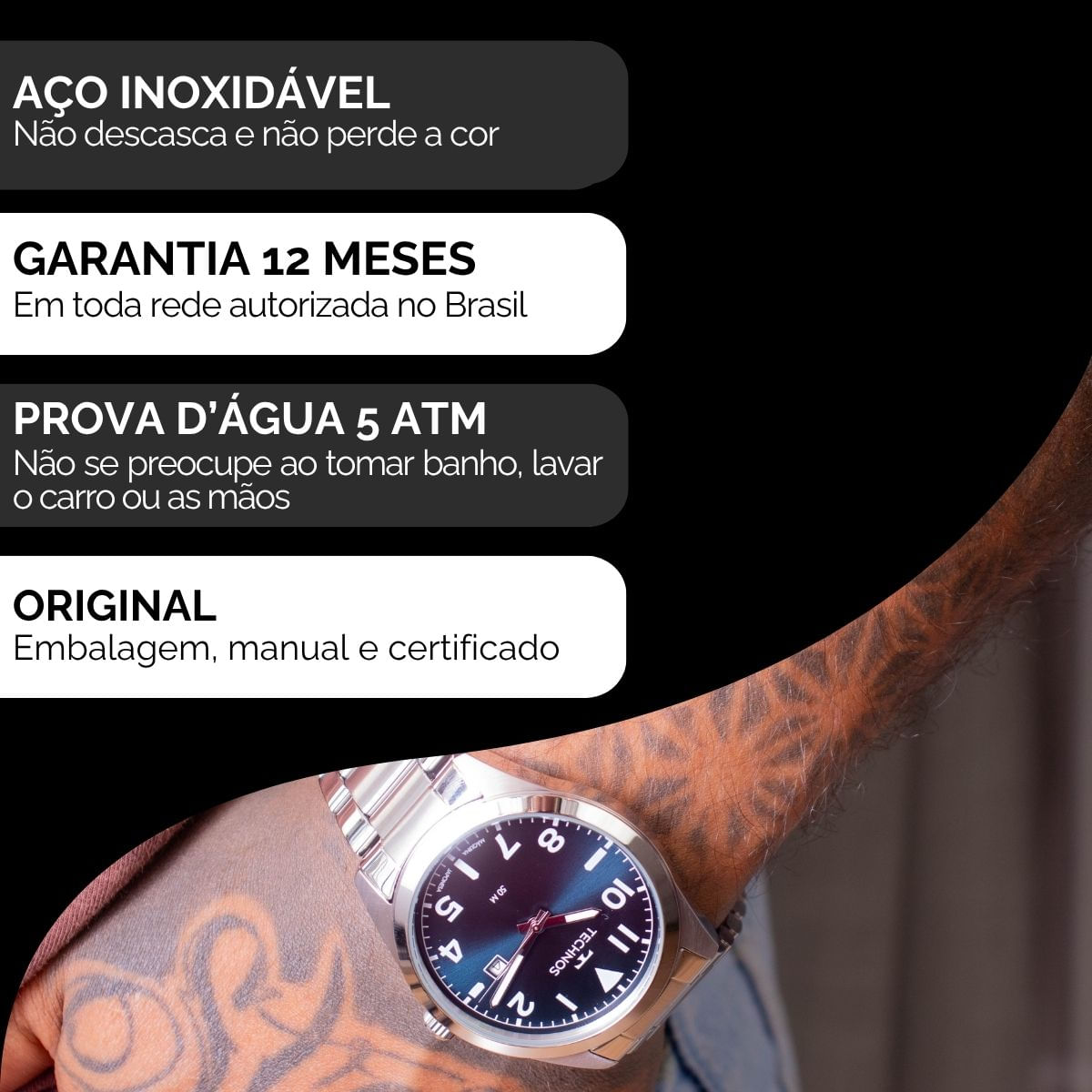 Miniatura Relógio Masculino Technos Prata Azul Analógico 2115UAI/1A