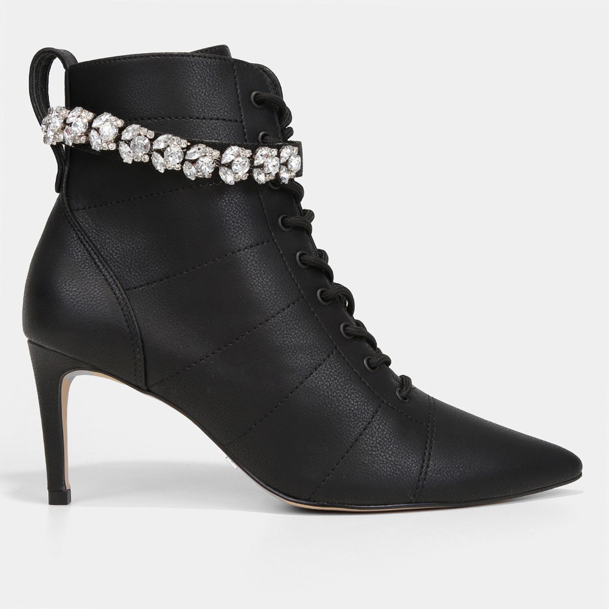 Miniatura Bota Cano Curto Cecconello Tie Up Strass Feminina Preto - 34