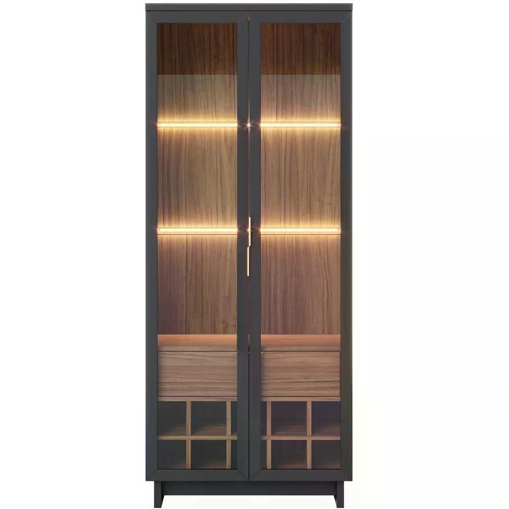Miniatura Cristaleira 2 Portas 1 Gaveta Preto Noce Milano Clb Preto No