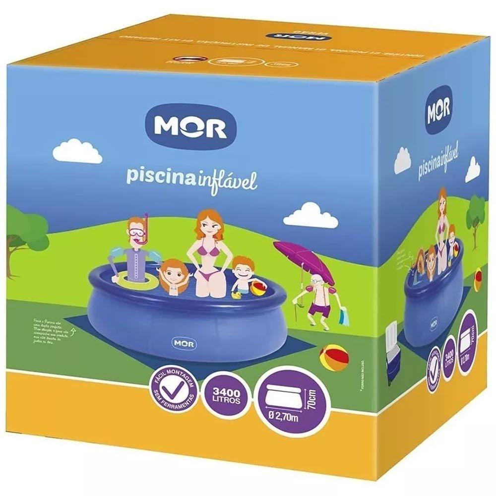 Piscina Inflável 3.400 Litros Circular 270cm Pvc Com Bomba Filtro Capa Azul Mor 220v