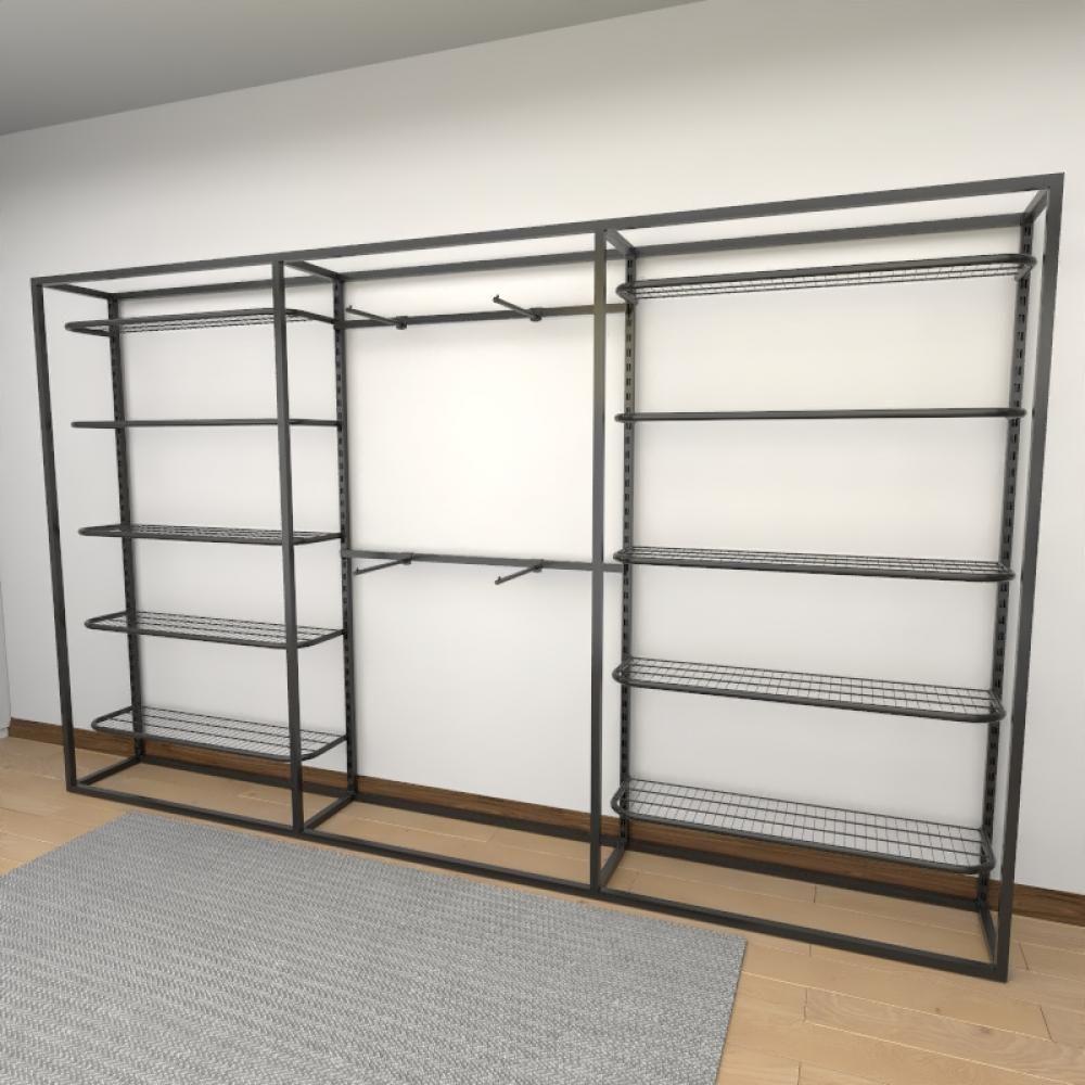 Miniatura Closet Araras, Guarda Roupas Aberto Industrial Com 19 Peças Preto Fdprp156