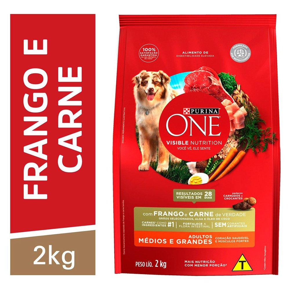 Miniatura Ração Seca Nestlé Purina One Frango e Carne para Cães Adultos Raças Médias e Grandes - 2 Kg