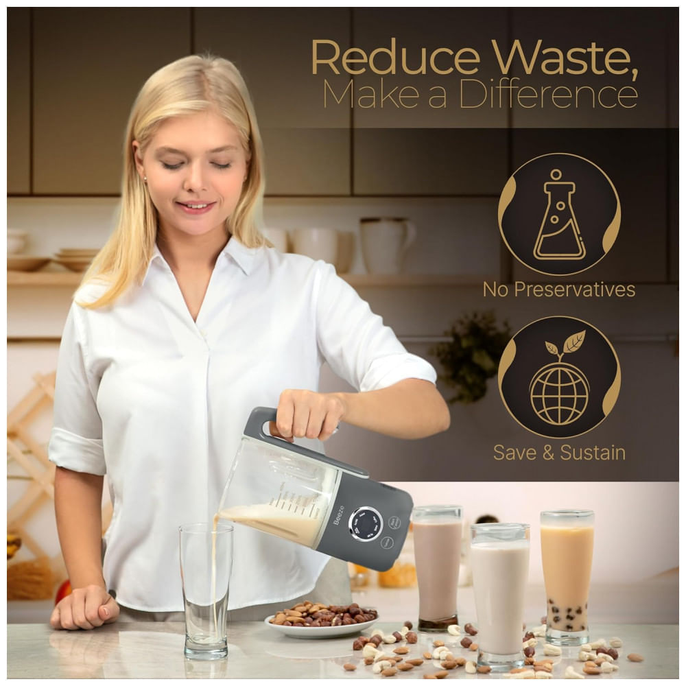 Miniatura Máquina de Leite Vegetal 400mL com Temporizador de Atraso, Filtro Integrado e Sensor de Tampa, Beeze, Cinza