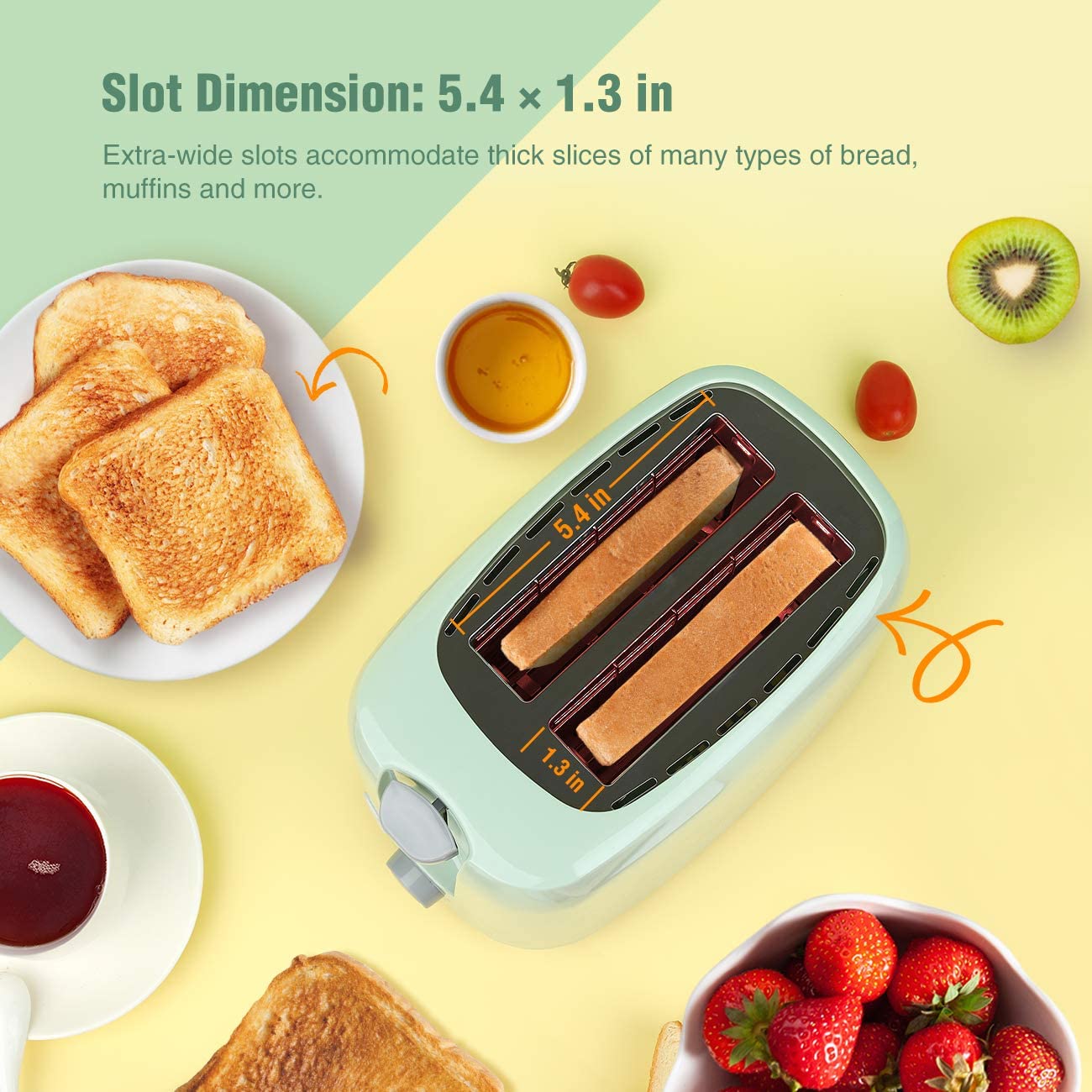 Miniatura iSiLER 2 Slice Toaster 13 Inches Wide Slot Toaster with 7 Shade Settings and Double Side Baking Compact Bread Toaster with Removable Crumb TrayDefrost Reheat Cancel Function Green