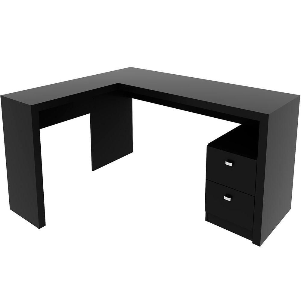 Mesa De Canto Para Escritório Em L Angular Com 2 Gavetas Preto