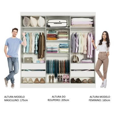 Miniatura Guarda-Roupa Casal Madesa Napoli 3 Portas de Correr Central com Espelho Branco Cor:Branco