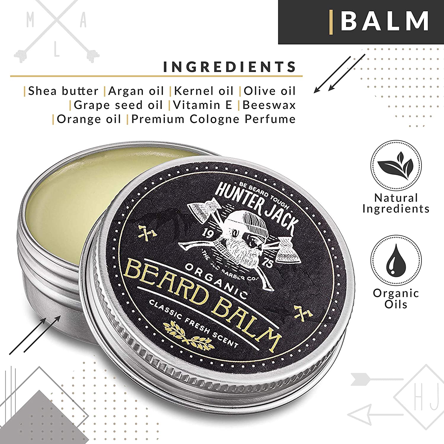 HJ Kit para Barba Profissional Portátil com Cera e Pente 3 Itens