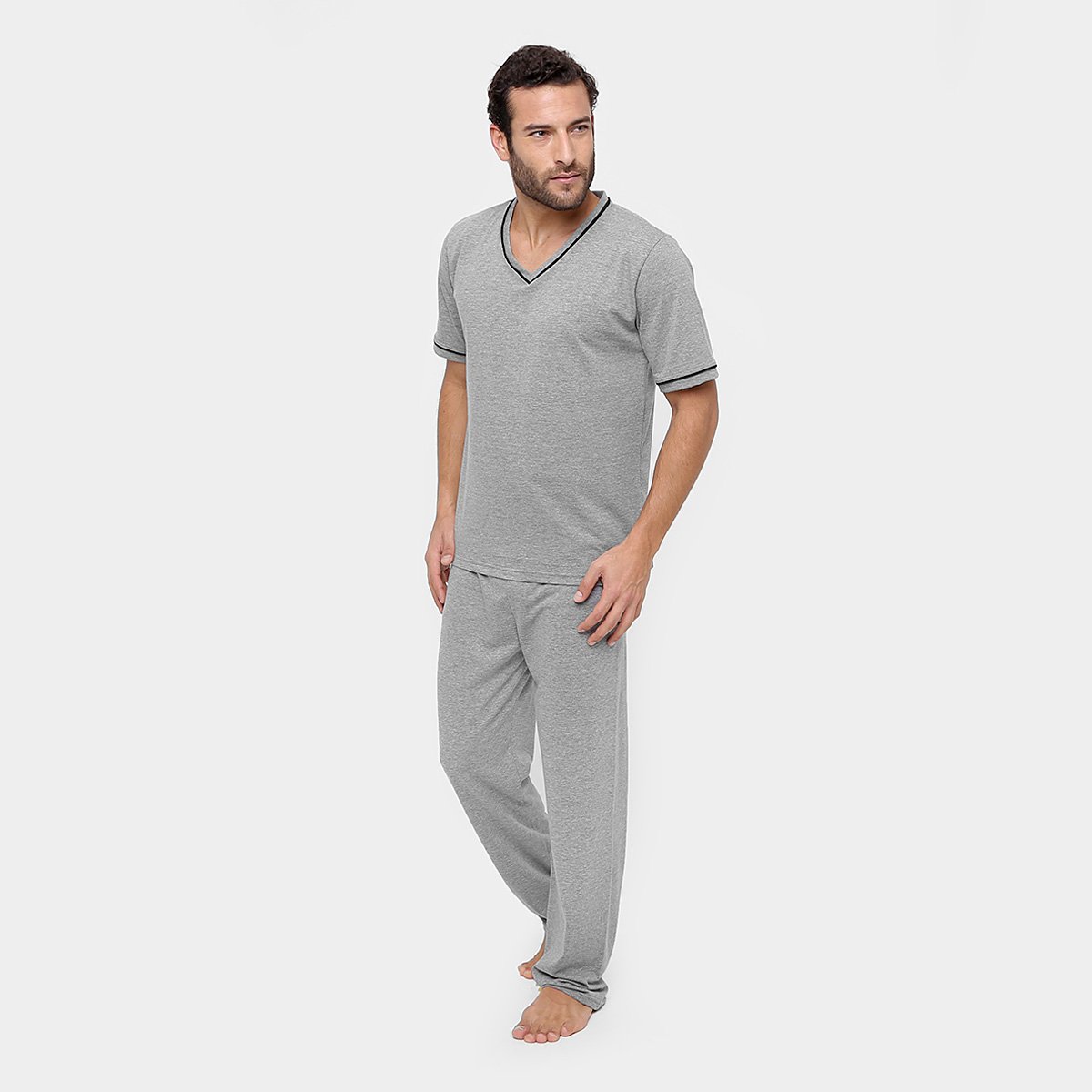 Miniatura Pijama Lupo Gola V Longo Masculino Cinza - G