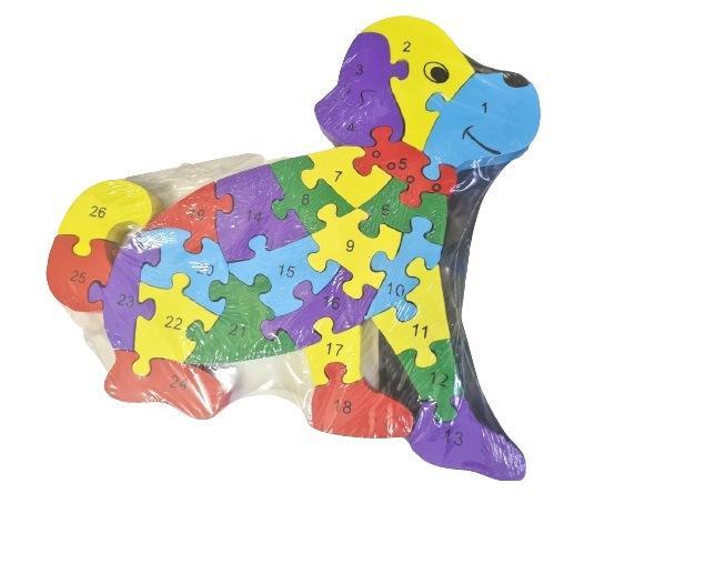 Miniatura Quebra Cabeça Colorido No Formato De Dog Em Madeira 26Pçs