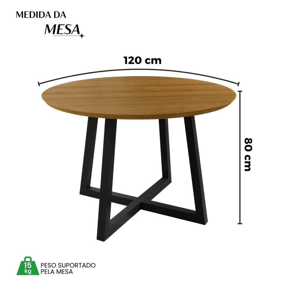 Miniatura Mesa Redonda Mdf 120x120x80cm Colisei Preto/Marrom