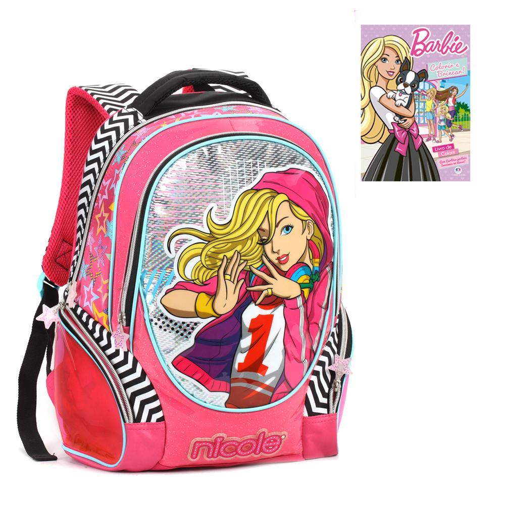 Miniatura Mochila Infantil Costas Tam G Holográfica Com Livro Barbie