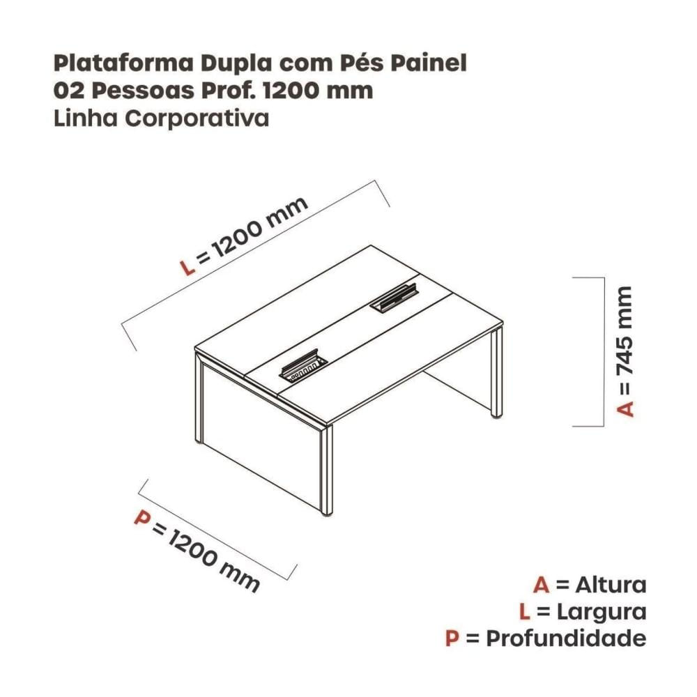 Miniatura Mesa de Plataforma Dupla para 2 Pessoas Corporativa 120x120/2p Nogueira Casablanca/Grafito