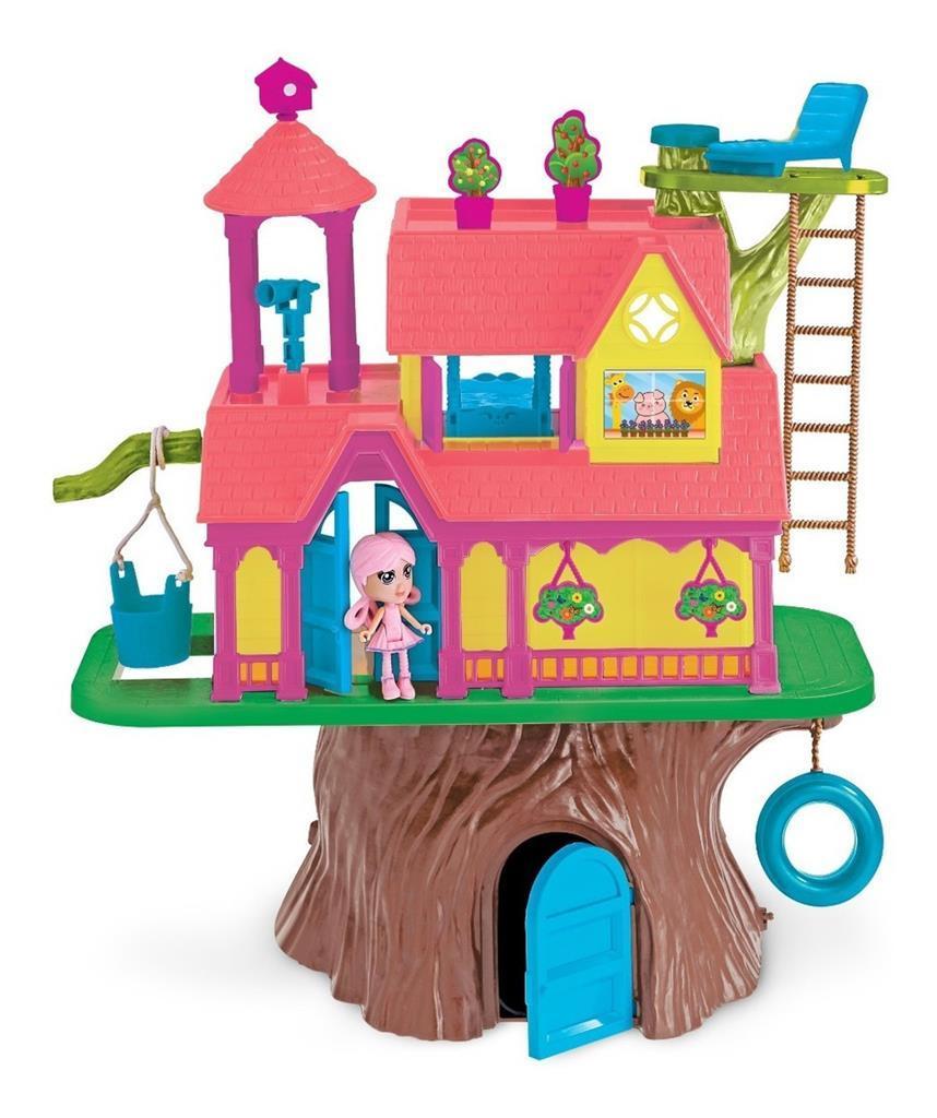 Miniatura Brinquedo Infantil Casa Na Floresta + Árvore 20 Acessórios
