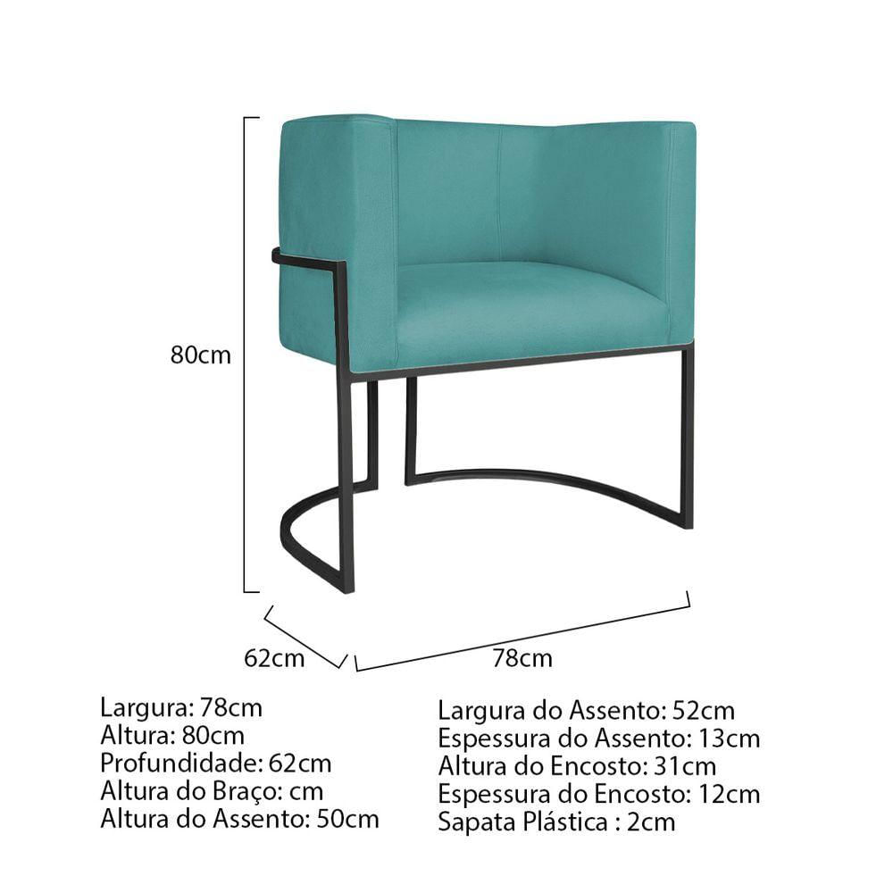 Kit Divã Luna 140cm Lado Esquerdo E 01 Poltrona Base De Ferro Preto Suede Cor Azul Turquesa