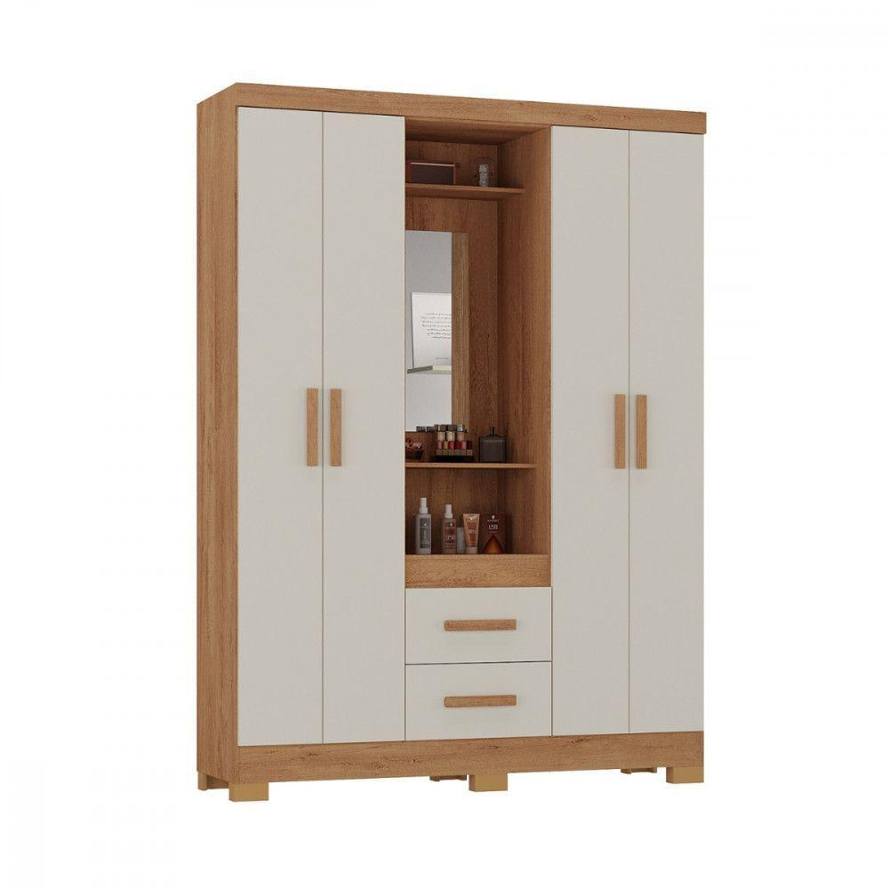 Miniatura Guarda Roupa Solteiro 4 Portas Com Espelho Capelinha Atualle Canelato Rustico Com Off White