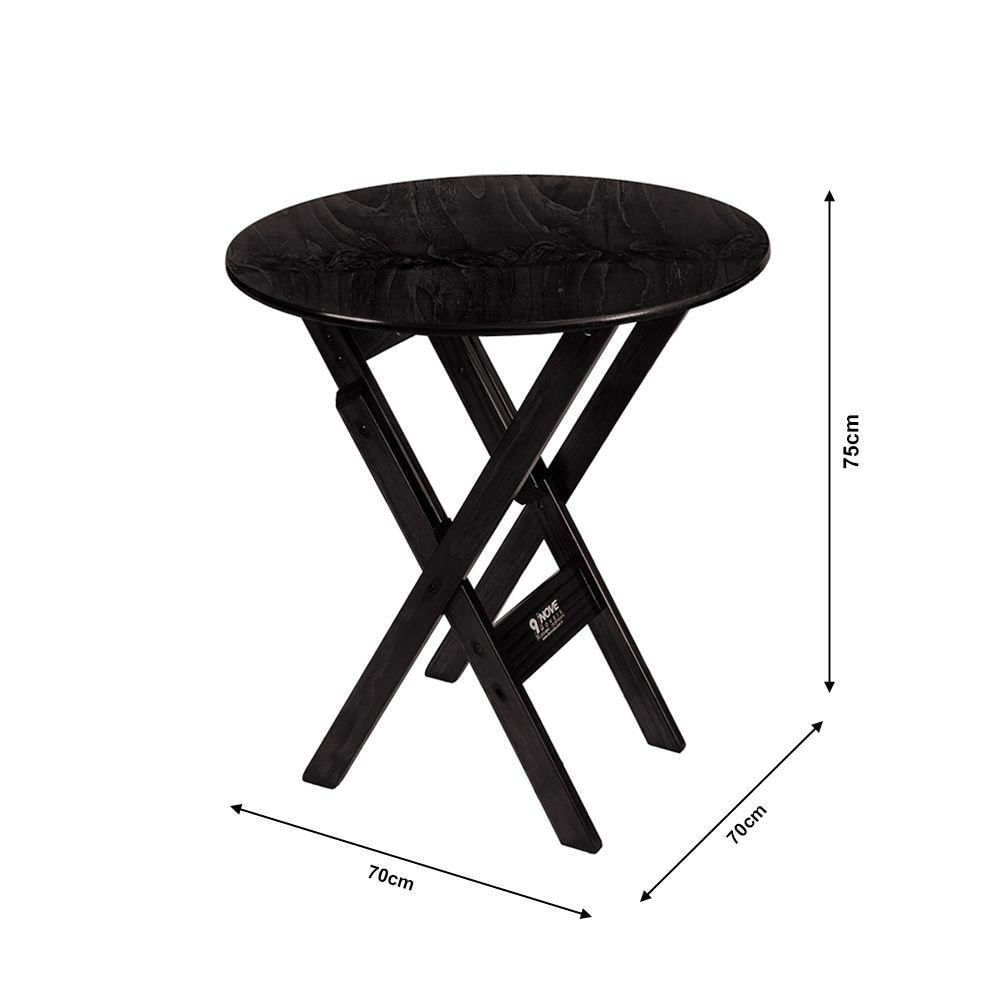 Miniatura Mesa Redonda 70cm Dobrável Em Madeira Maciça - Preto - Preto