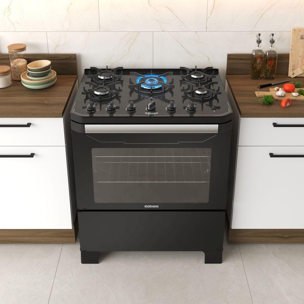 Fogao Itatiaia Itamaster 5 Bocas Preto Tripla Chama Mesa De Vidro Bivolt (3700000331)