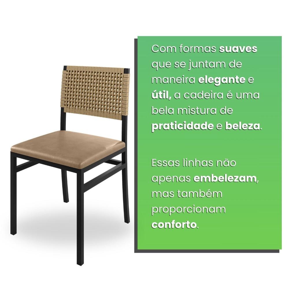 Conjunto Itália Tampo Ripado Eucalípto 160x90cm com 6 Cadeiras Madri Preto/Bege