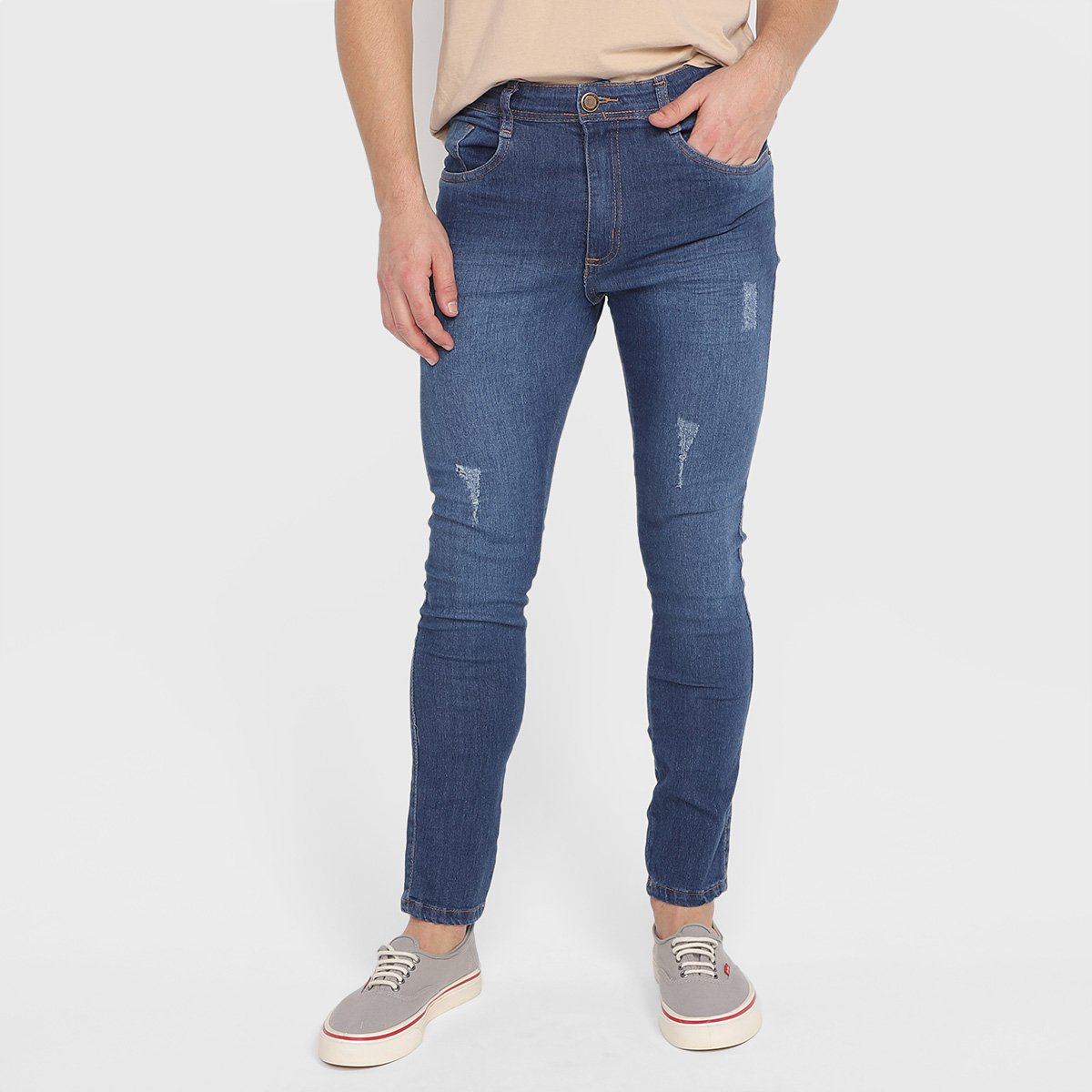 Miniatura Calça Jeans Skinny Black River Puídos Masculina Azul - 38
