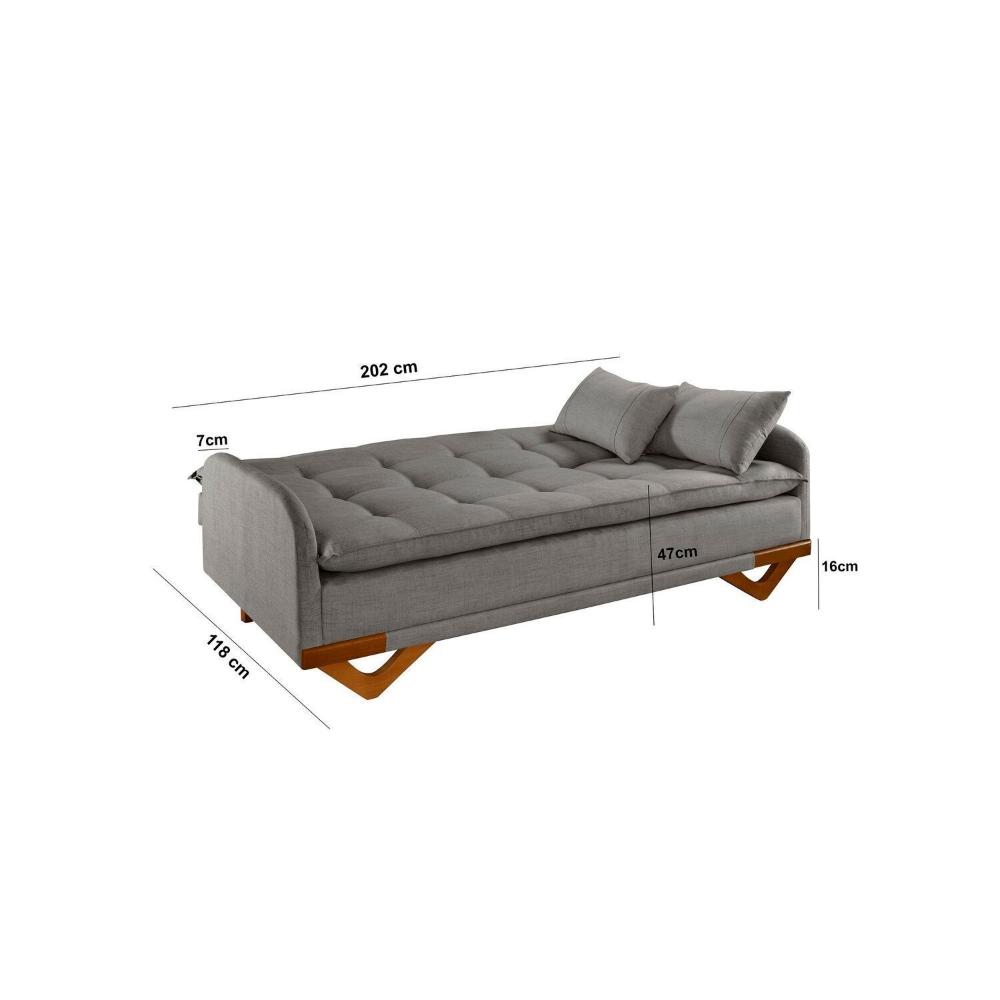 Miniatura Sofa Cama em Linho 202cm X 92cm Cannes Cinza