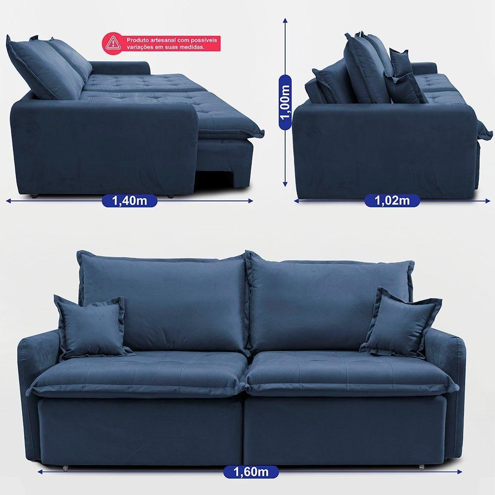 Miniatura Sofá Sem Caixa Retrátil 1,60m Softgel Luna Velusoft Azul Cama Inbox