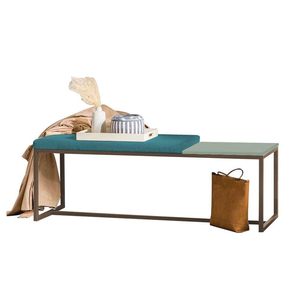 Miniatura Banco Recamier Puff 195cm Industrial Marrom Suede Azul Turquesa Tampo Quadrado Mdf Verde