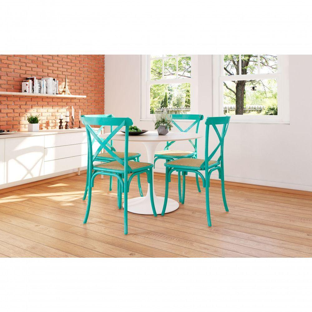 Miniatura Kit 2 Cadeiras Katrina X Azul Turquesa Assento Bege Aço New Green - Bege