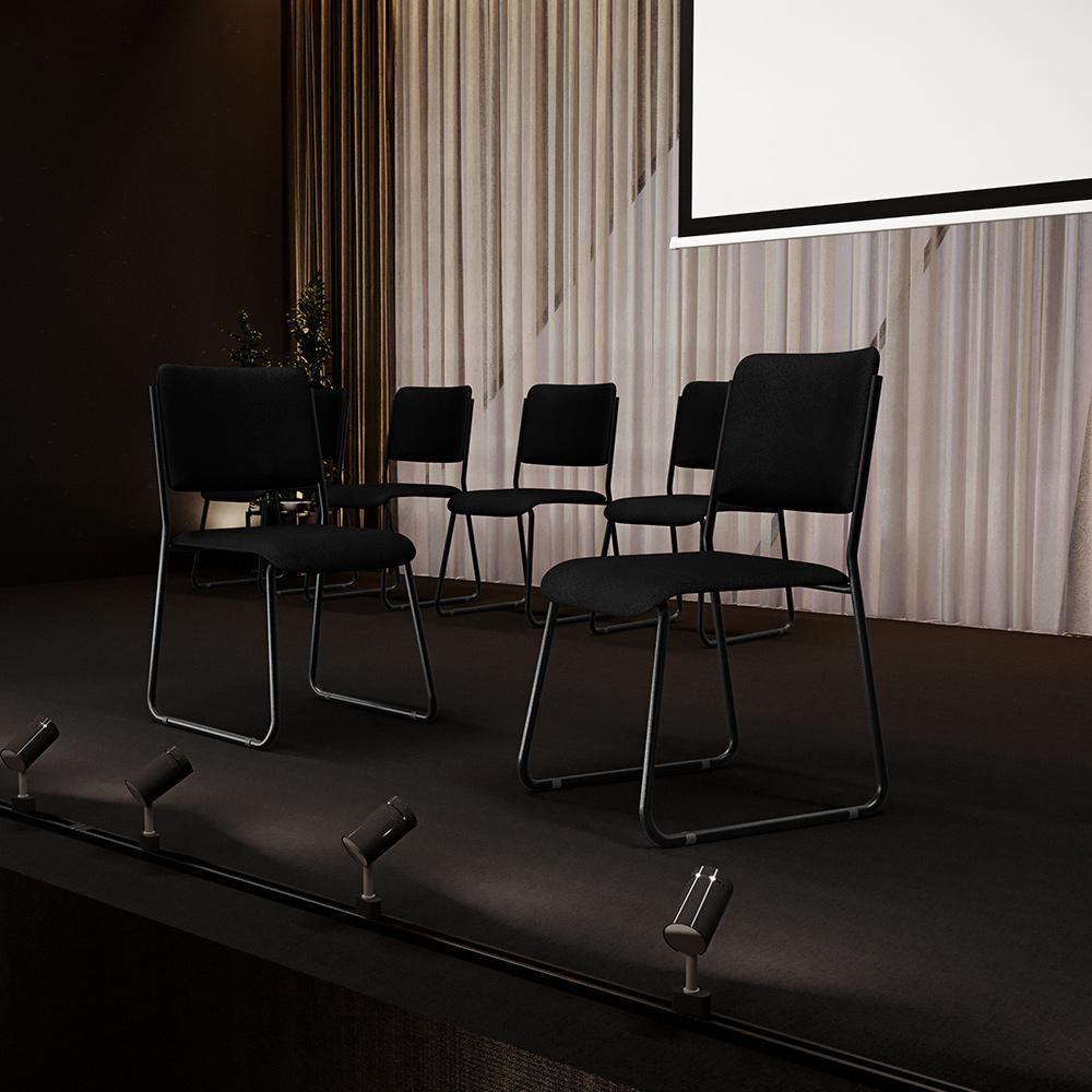 Kit 04 Cadeiras Hoteleira Auditório Empilhável Inter L02 Crepe Preto - Lyam Decor