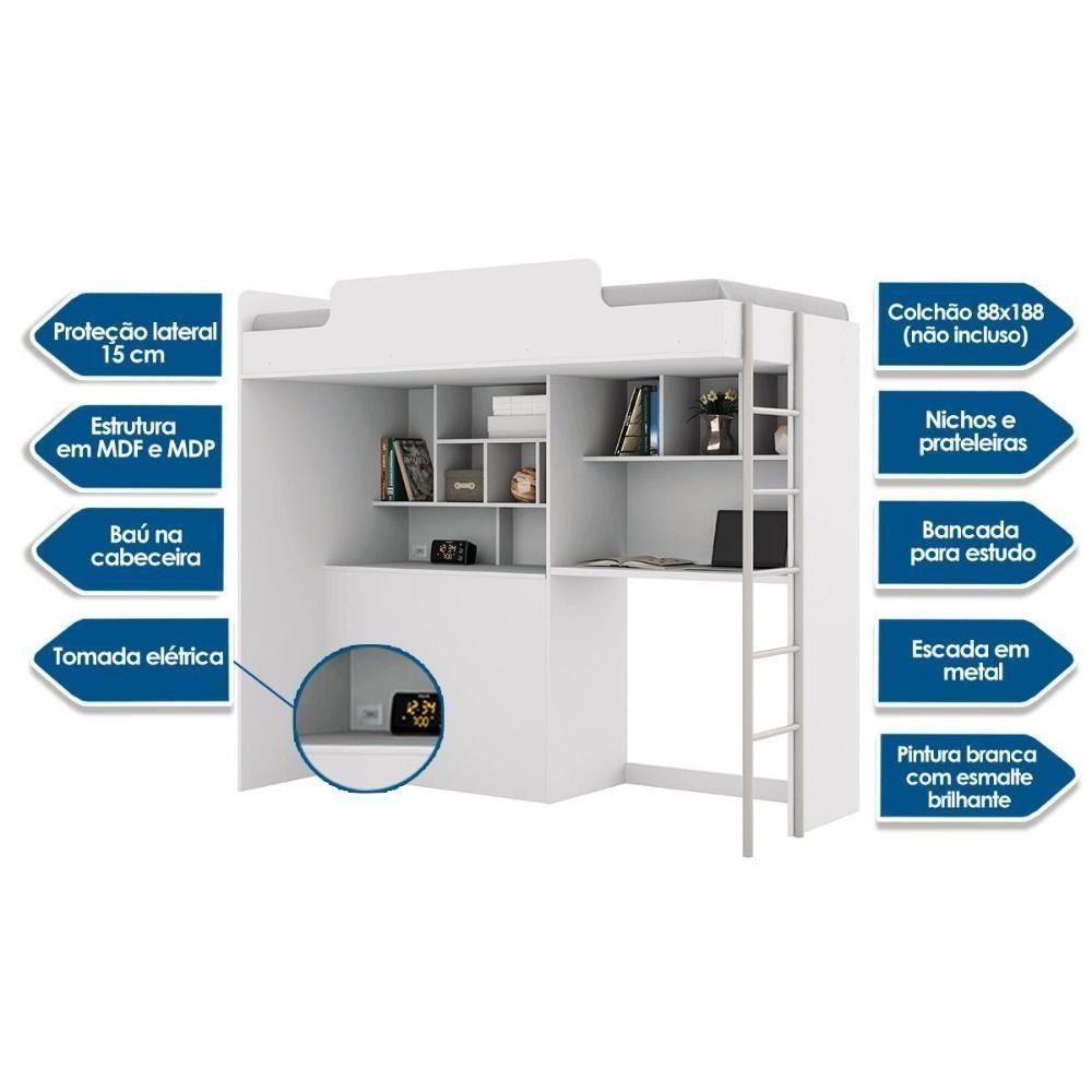 Beliche Multifuncional Office New (cama+bancada+baú+nicho+prateleiras) Grafite-jatobá - Santos Andirá
