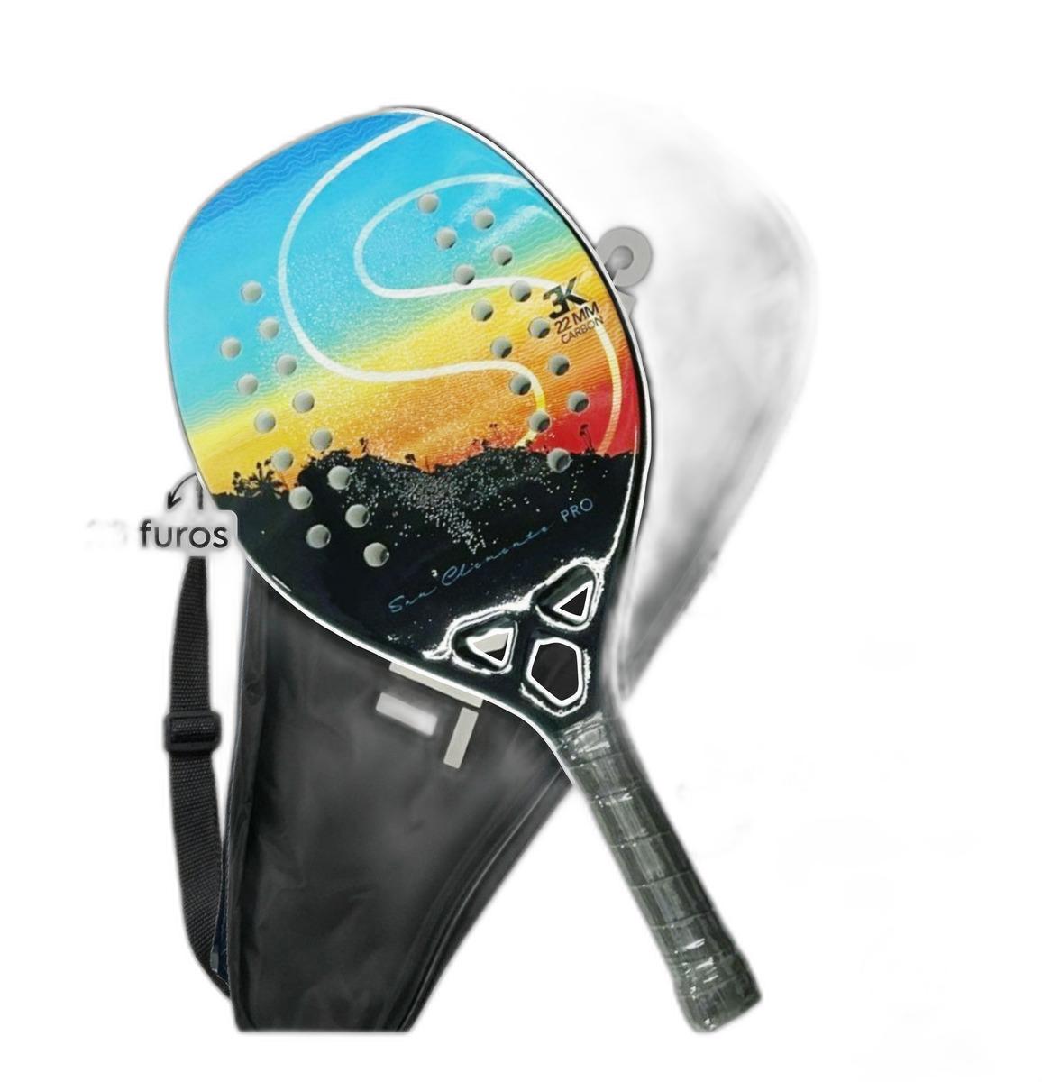 Miniatura Raquete Beach Tennis 100% Fibra Carbono 3K Preto Desenho