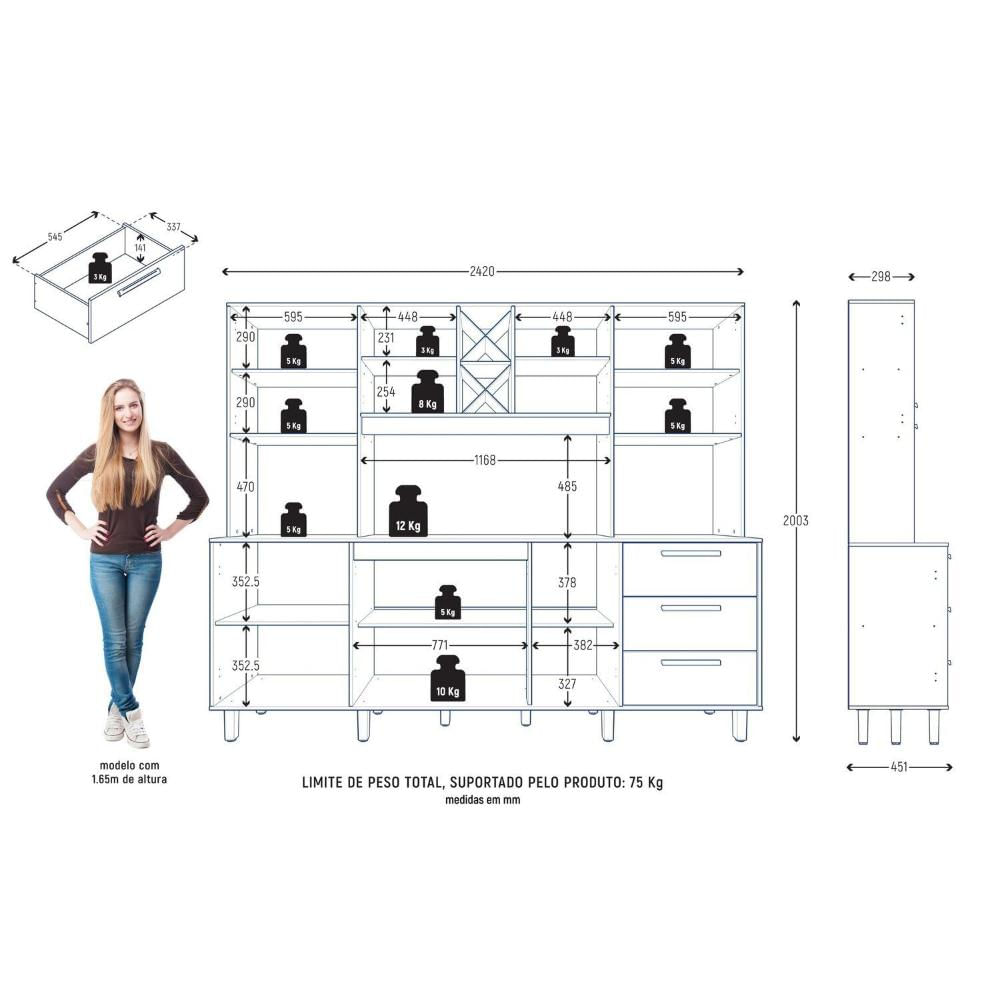 Miniatura Kit Apollo - Armario para Cozinha Mdp 8 Portas 3 Gavetas Cinamomo / Preto