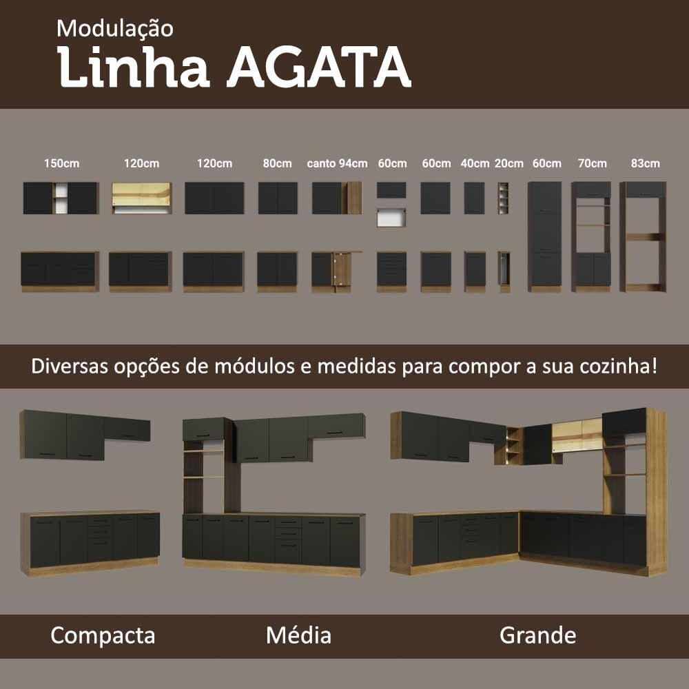 Porta Geladeira Armário de Cozinha 1 Porta Basculante Rustic/Preto Agata Madesa Rustic/Preto