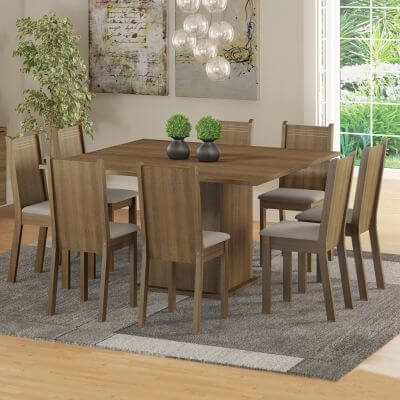 Miniatura Conjunto Sala de Jantar Clarice Madesa Mesa Tampo de Madeira com 8 Cadeiras Rustic/Pérola Cor:Rustic/Pérola